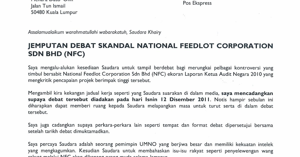 Contoh Surat Rasmi Kepada Yb - Kontrak Kerja