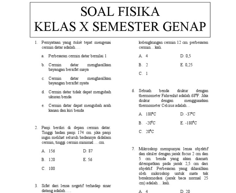 Soal Uas Fisika Kelas 10 Semester 1 Kurikulum 2013 Raga Soal