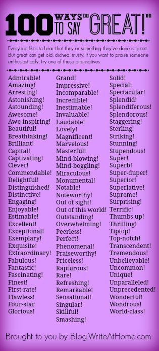 100 ways to say Great--some great alternatives here!! :)