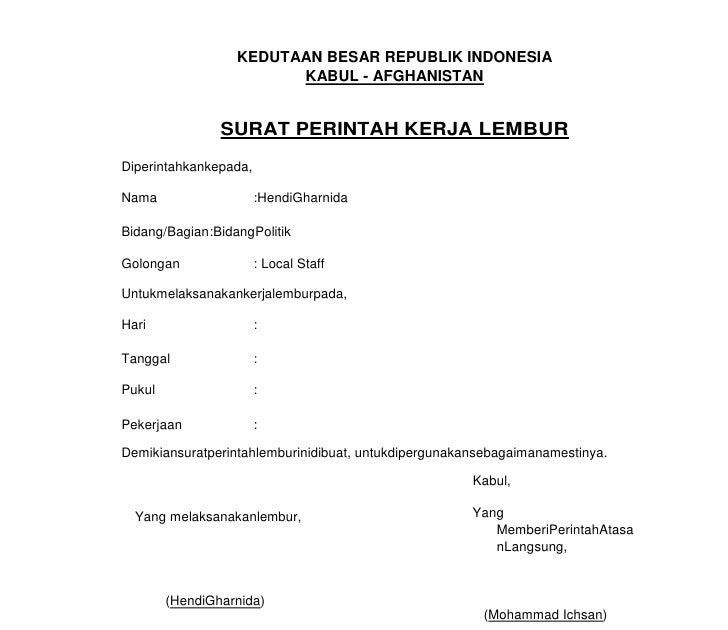 Contoh Surat Tugas Lembur Contoh Surat