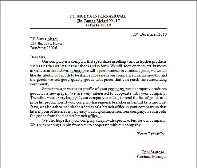 Bersamaan dengan surat ini, kami lampirkan daftar harga dan buku yang kami sediakan. Contoh Surat Inquiry Letter Chicagofasr