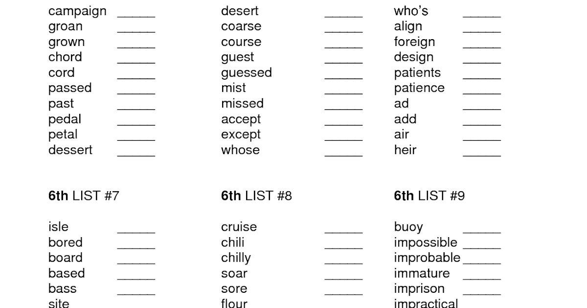 6th Grade Sight Words - slidesharedocs