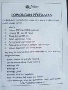 Check spelling or type a new query. Lowongan Kerja Pt Tirta Musi Laju Jordan Bakery Situs Resmi Dinas Tenaga Kerja Dan Transmigrasi Kabupaten Banyuasin