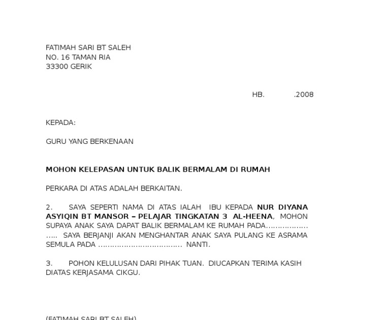 Surat Rasmi Balik Awal - Rasmi V