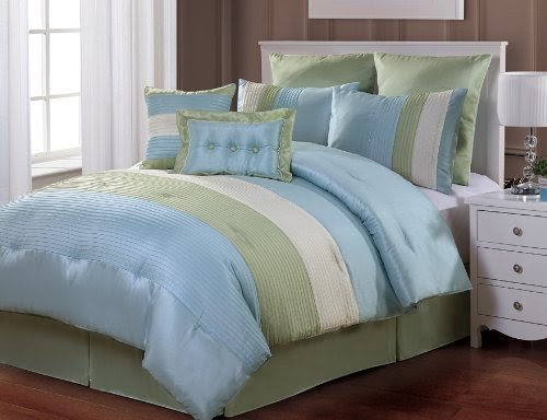 8 pc modern blue/ green/ white / bed in a bag / comforter