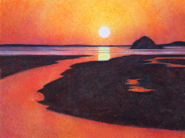 Elandybutton 印刷可能 海 夕日 イラスト 色鉛筆 7090