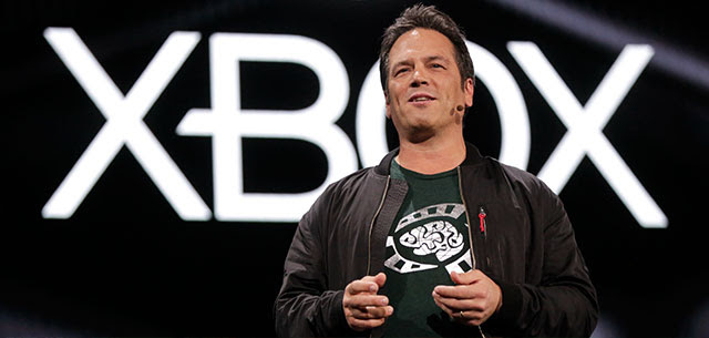 Phil Spencer speaking on the Xbox stage at E3.