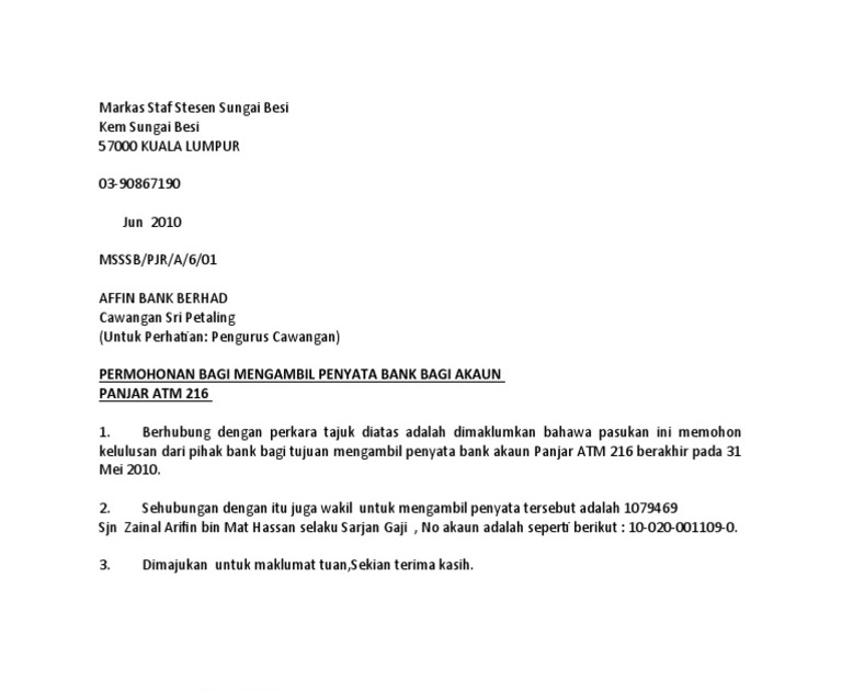 Contoh Surat Rasmi Kepada Bank Islam - Jun Contoh