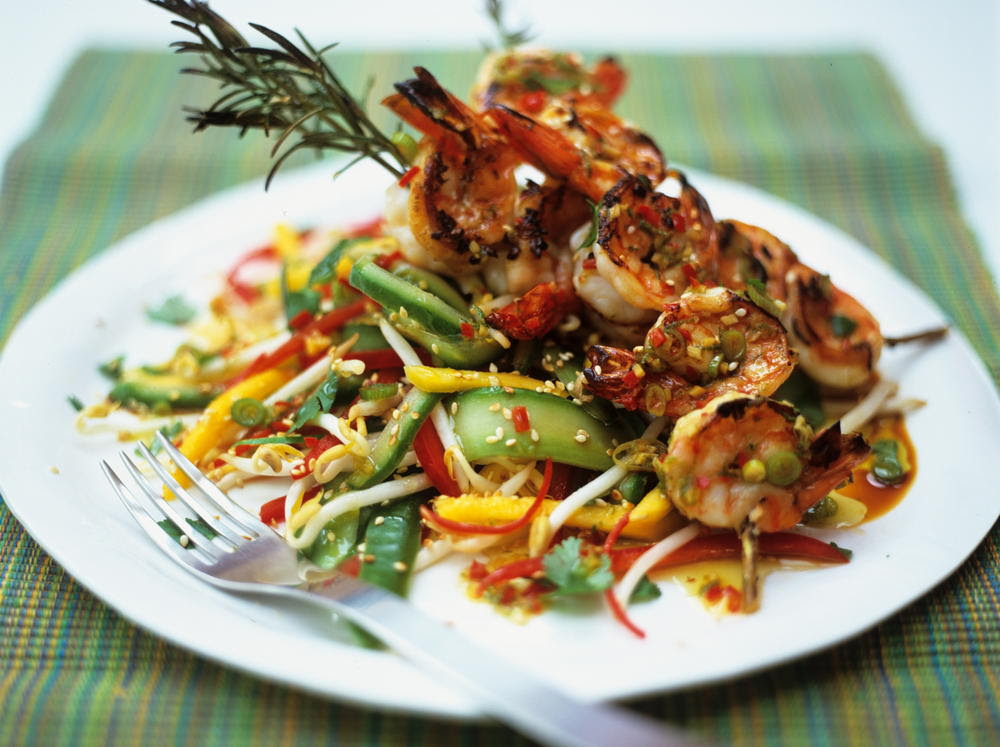 Add all the vinaigrette ingredients to a glass jar and shake until emulsified. Thai Styled Mango Salad With Griddled Shrimp Cookstr Com