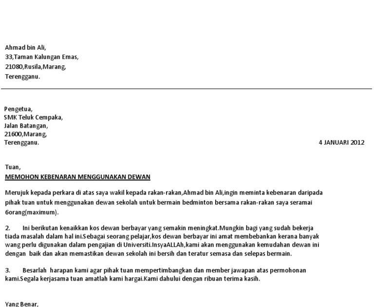 Contoh Surat Rasmi Permohonan Sewa Kedai - Surat OO