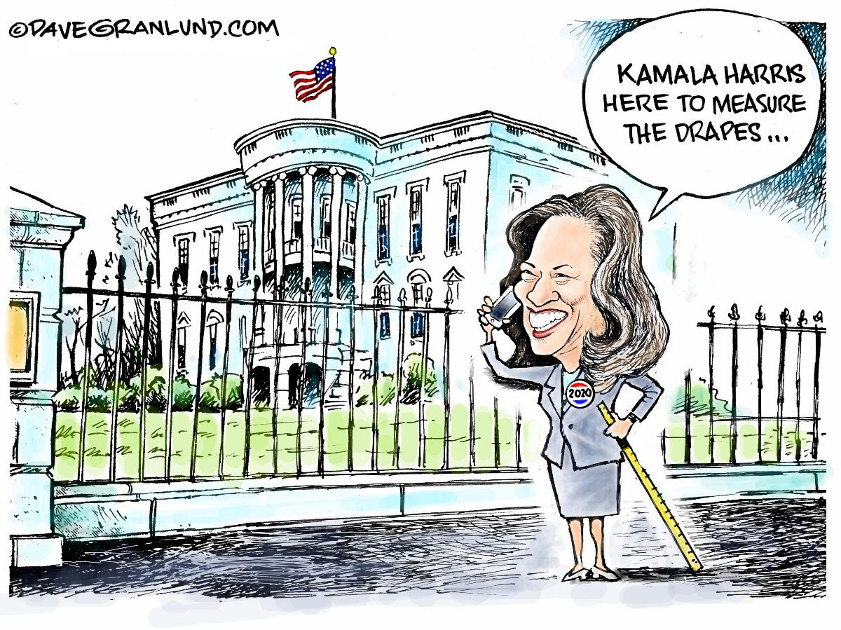 Kamala carftoon showing her wantingf to move into the White House.