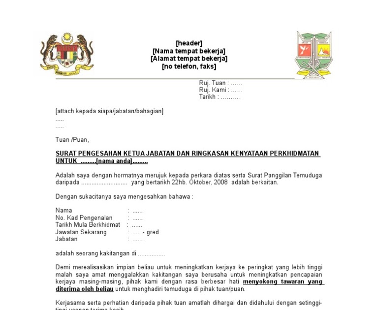 Contoh Surat Sokongan Ketua Jabatan Untuk Temuduga Spa ...