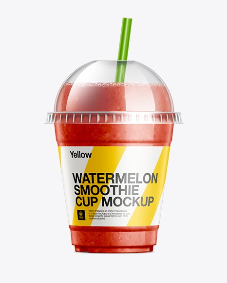 Download Watermelon Smoothie Cup with Straw Packaging Mockups