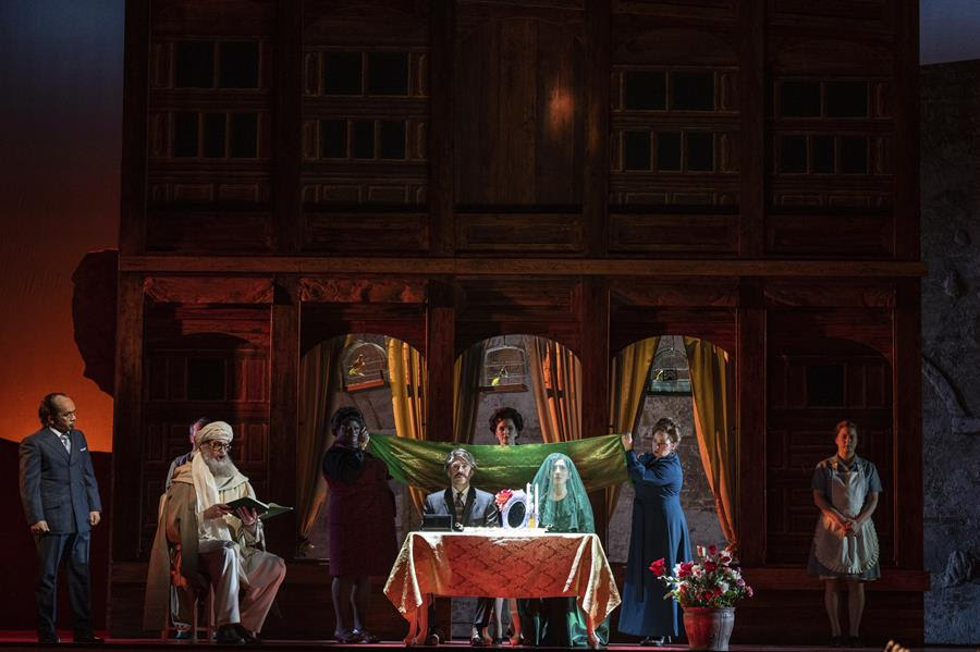 A wedding is portrayed in a scene during a dress rehearsal for the opera "A Thousand Splendid Suns," in Seattle.