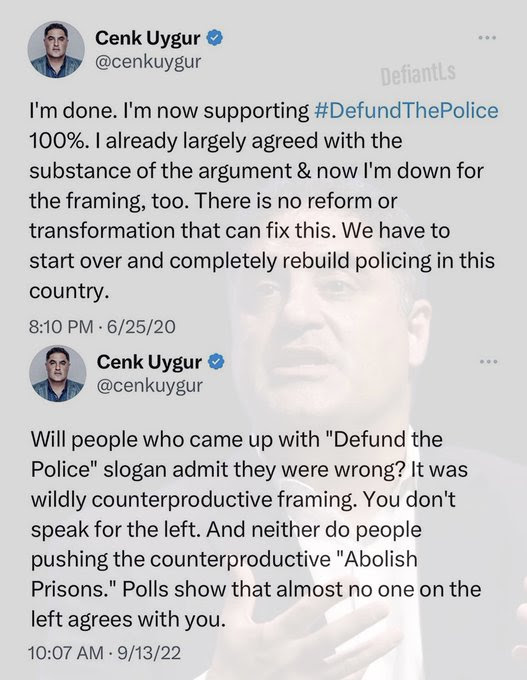 Hypocrite Cenk Uygar after promoting defunding the police  says it is abad idea without saying he was of the opposite opinion.