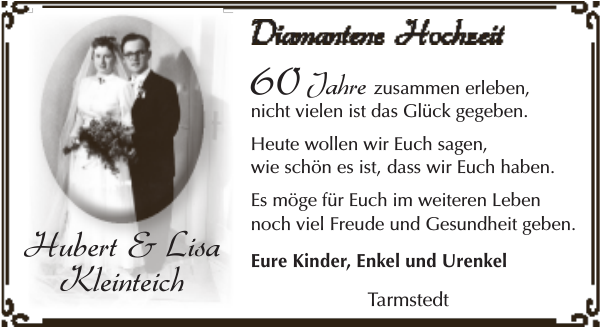Hochzeiten gelten immer als etwas besonderes, egal ob es sich um frisch vermählte handelt oder ob es paare betrifft, die bereits jahre bzw. Hubert Lisa Kleinteich Jahrestag Zevener Zeitung
