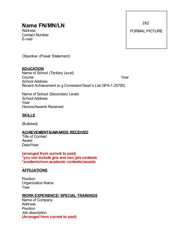 Halimbawa Ng Resume Tagalog Example