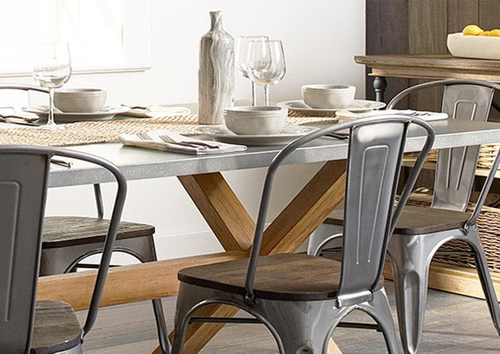 Rustic farmhouse. Bring a little pastoral charm to the setting with these casual, relaxed dining ideas. Rough-hewn woods, animal motifs and earthy tones evoke a farmhouse look and feel.Shop the collection.