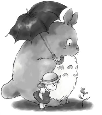 トトロ メイ イラスト 白黒 1558