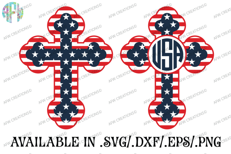 Download Free Monogram Patriotic Cross Svg Dxf Eps Cut Files ...