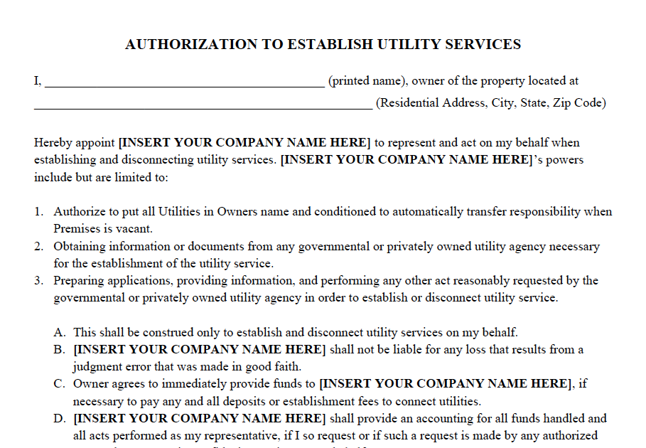 Permission Letter For Utility Bill Template - Letter Of ...