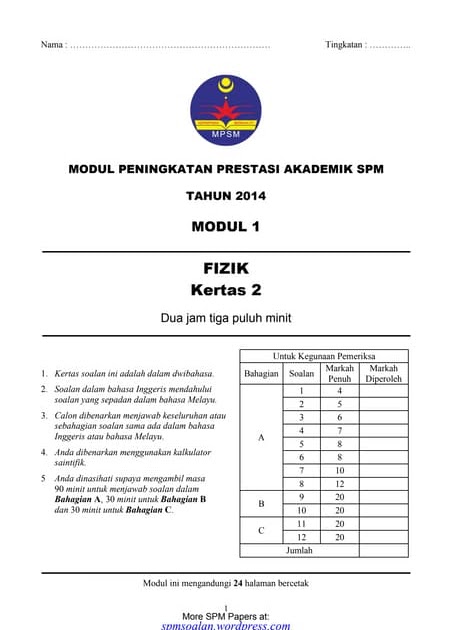 Contoh Soalan Spm Physics - Zen Rumah