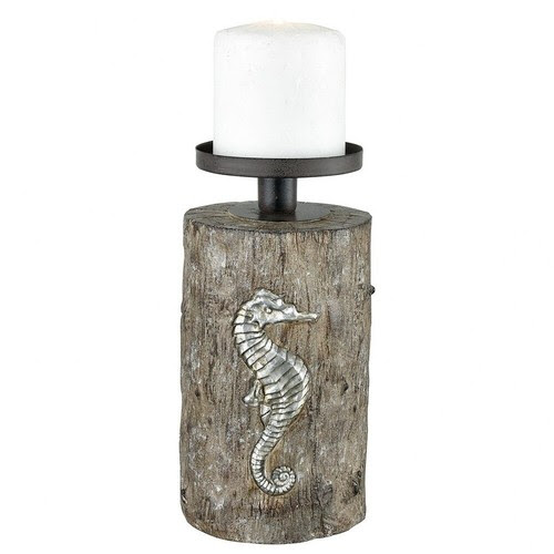 There is a way to bring the aesthetic of the beach. Indian South Asian Candle Holders Accessories 8 5 Inch Log Pillar Candle Holder With Sea Horse Made Of Metal Resin Wood In Home Garden