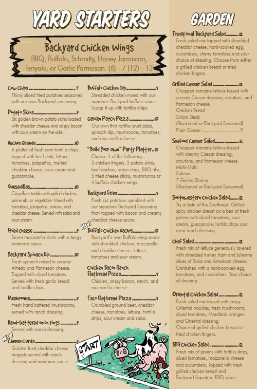 Backyard Grill And Bar Menu Backyard Grill And Bar