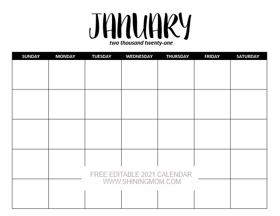 Free Editable 2021 Calendars In Word : Monthly Calendar ...