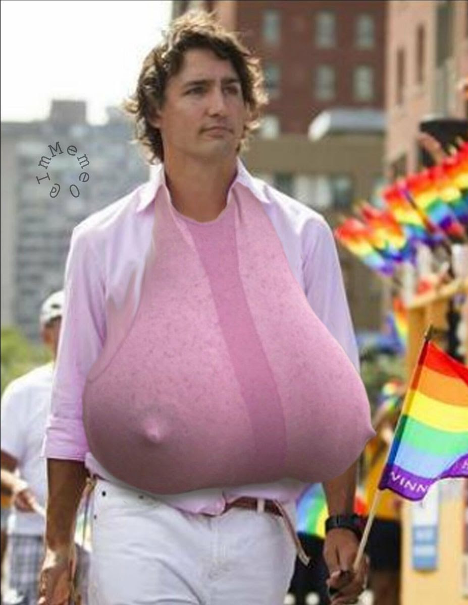 Justin Trudeau with fake breasts