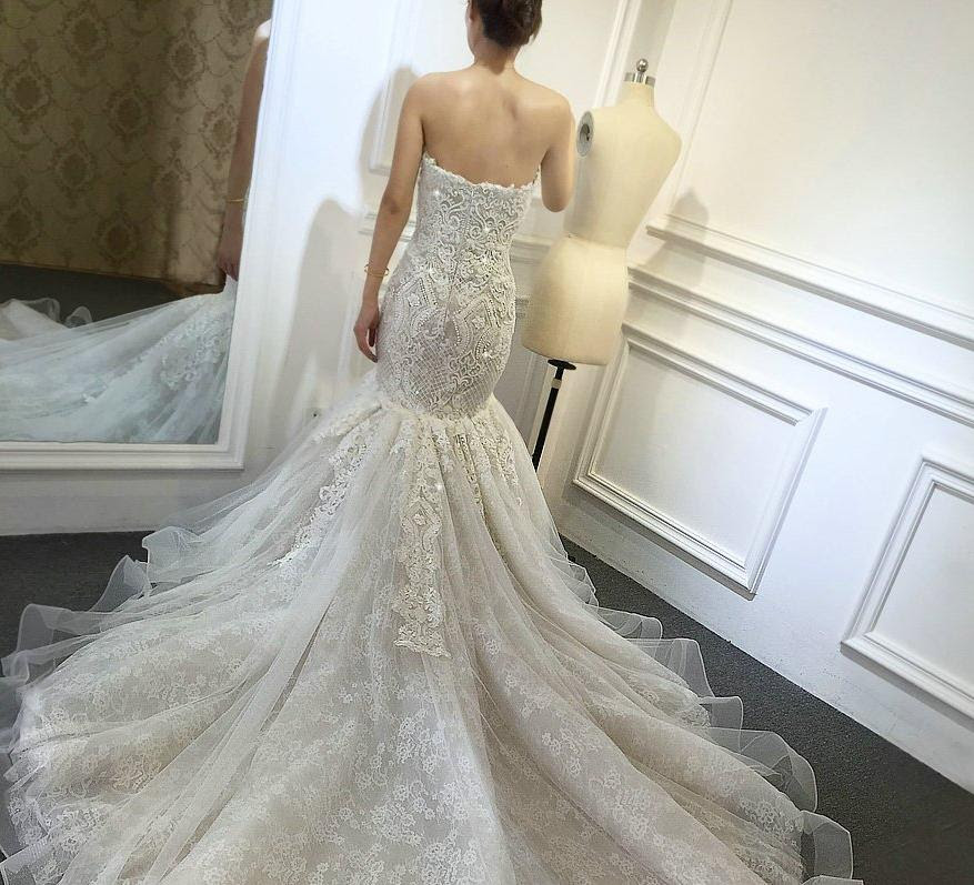 Sie haben ja gesagt , doch ihnen fehlt noch das perfekte hochzeitskleid ? Breit Gepufftes Meerjungfrauen Brautkleid Anabelboutique4u