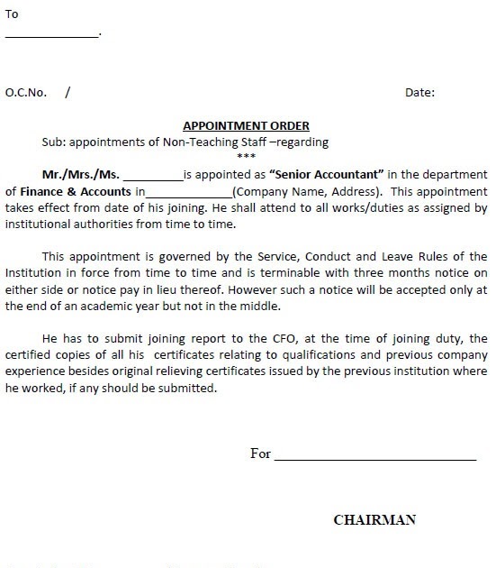 Model Of Cfo Appointment Letter / Model Of Cfo Appointment ...