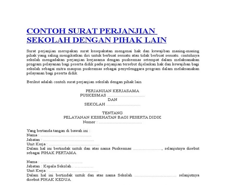 Contoh Surat Perjanjian Sekolah Dengan Guru / Contoh Surat ...