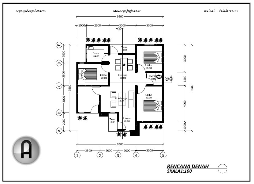  Gambar  Denah  Rumah  Ukuran 9 X 12 Meter Contoh  U