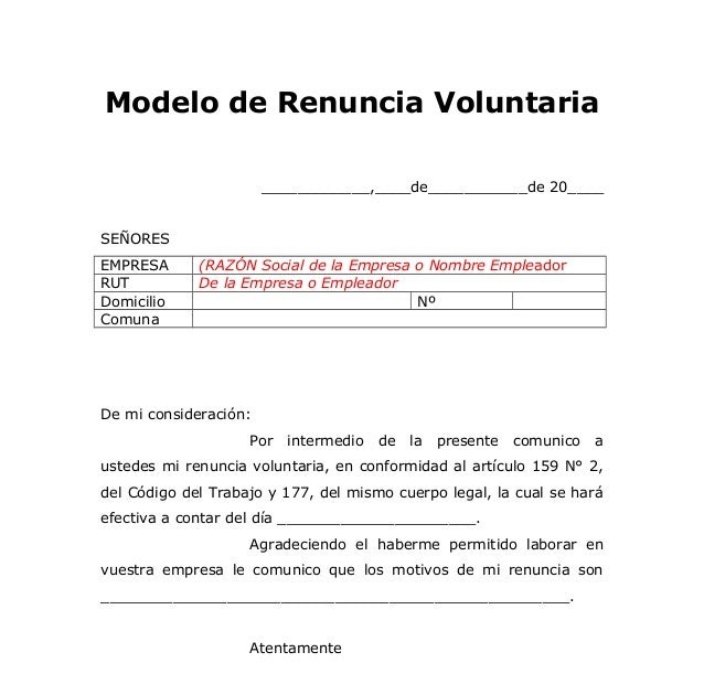 Carta De Renuncia Laboral Voluntaria Y Agradecimiento 2018 