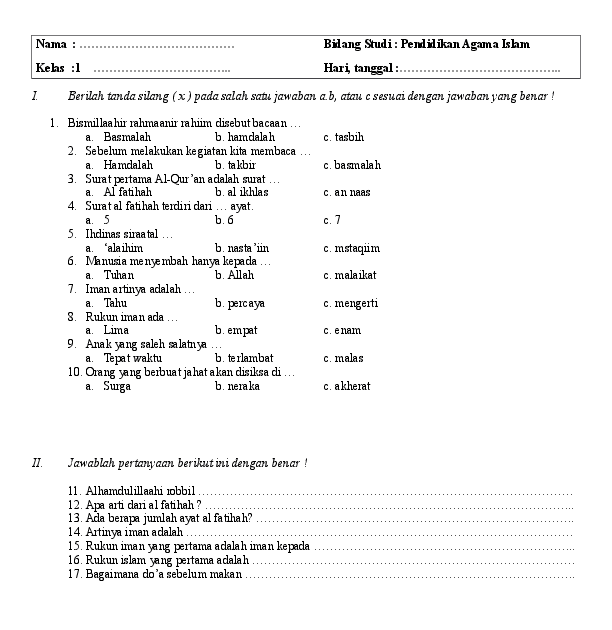 Contoh Soal Ujian Tpq  Daniel Pdf