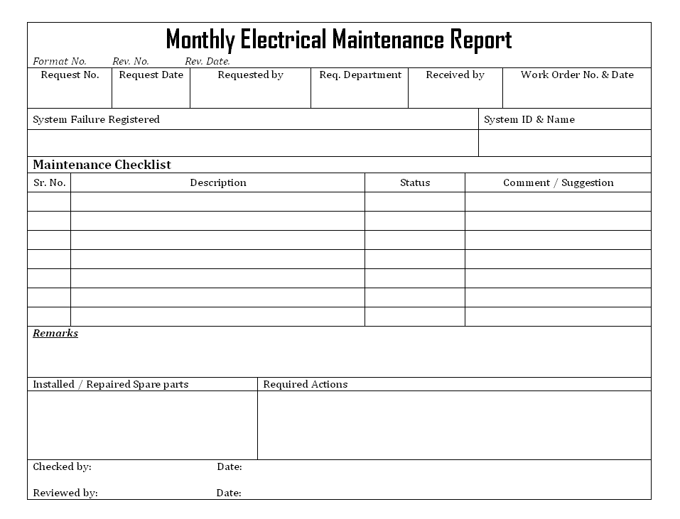 It would be greatly appreciated. Monthly Electrical Maintenance Report