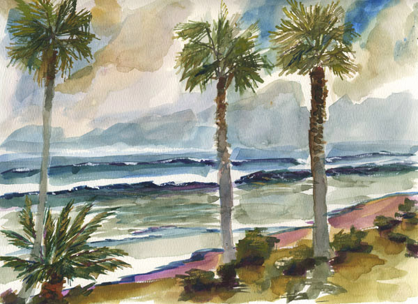 Download Beach Palm Trees Modern Contemporary Seascape Landscape And Still Life Art Watercolor Paintings