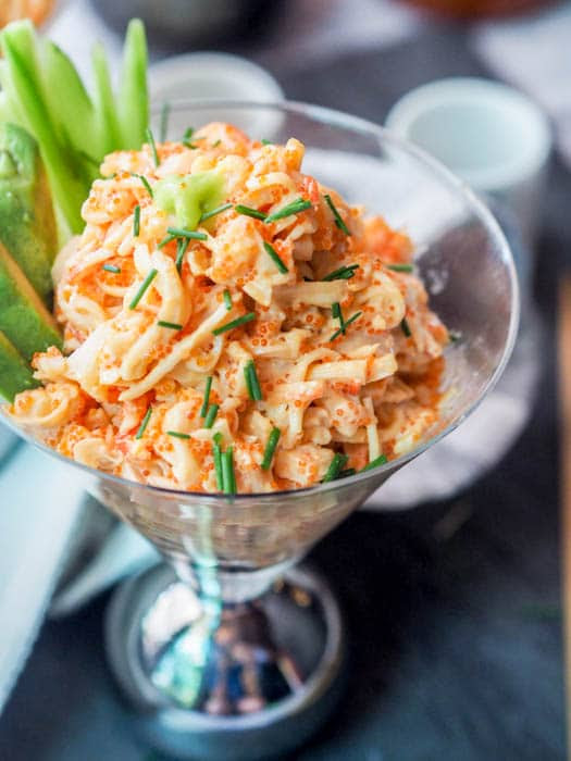 Stir in the green onions, pimientos and cooked, chopped shrimp. Seafood Salad With Asian Flavors With Crab And Shrimp
