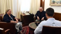 Prime Minister Benjamin Netanyahu meets with Israeli Ambassador to Jordan Einat Schlein and security guard 'Ziv,' who shot dead two Jordanians as he was being stabbed by one of them. (Haim Zach/GPO)