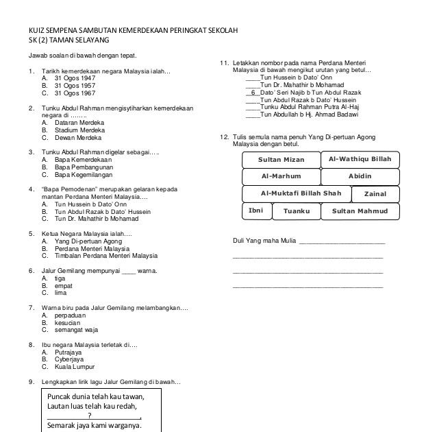 Contoh Soalan Kuiz Kemerdekaan Dan Jawapan - 16 Descargar