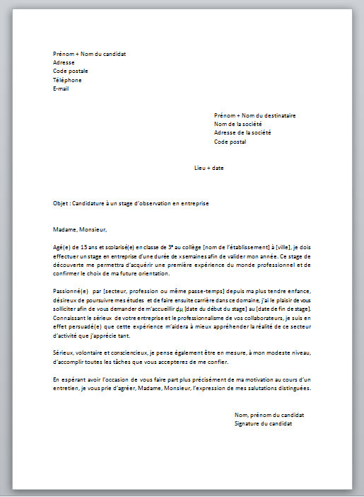 Exemple De Lettre De Motivation Stage  HH Rumah