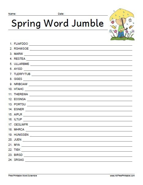 Check spelling or type a new query. Spring Word Jumble Free Printable
