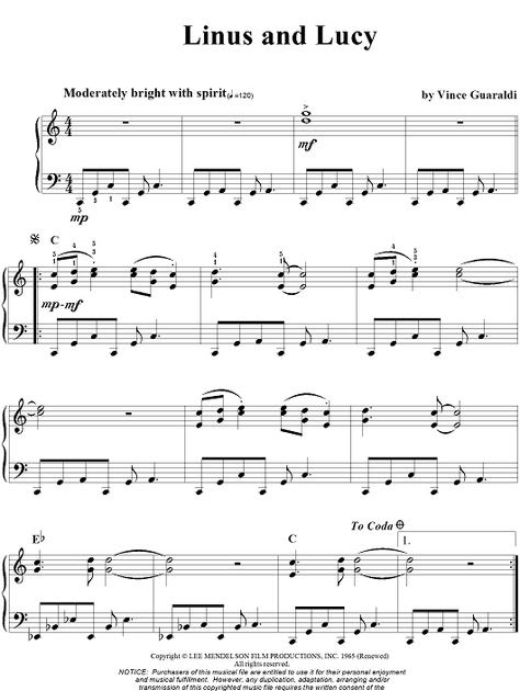 Peanuts Piano Song Sheet Music - Sheet Music For Free