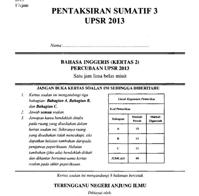 Contoh Soalan Karangan Bahasa Inggeris Tingkatan 1 