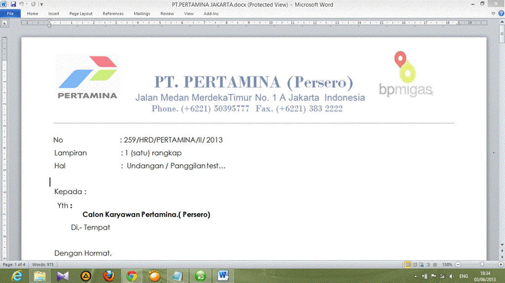 41+ Contoh Surat Lamaran Kerja Resmi Pertamina  Galeri Berkas