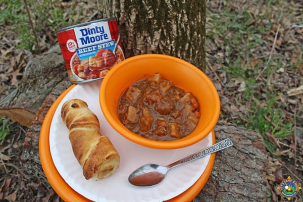 Pour can of dinty moore stew over batter and again. Frugal Easy Camping Meals For Your Next Weekend Campout