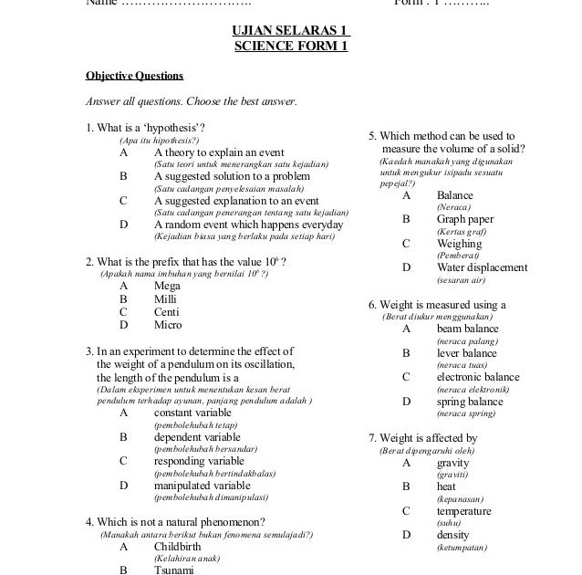 Contoh Soalan Bahasa Melayu Pt3 Tingkatan 2 - Rasmi Ri