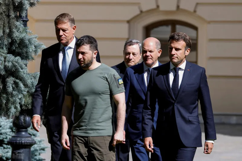Iohannis, Zelensky, Draghi, Scholz, and Macron in Kyiv, June 2022