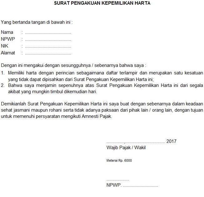 Contoh Surat Pernyataan Amnesti Pajak - Lowongan Kerja Terbaru